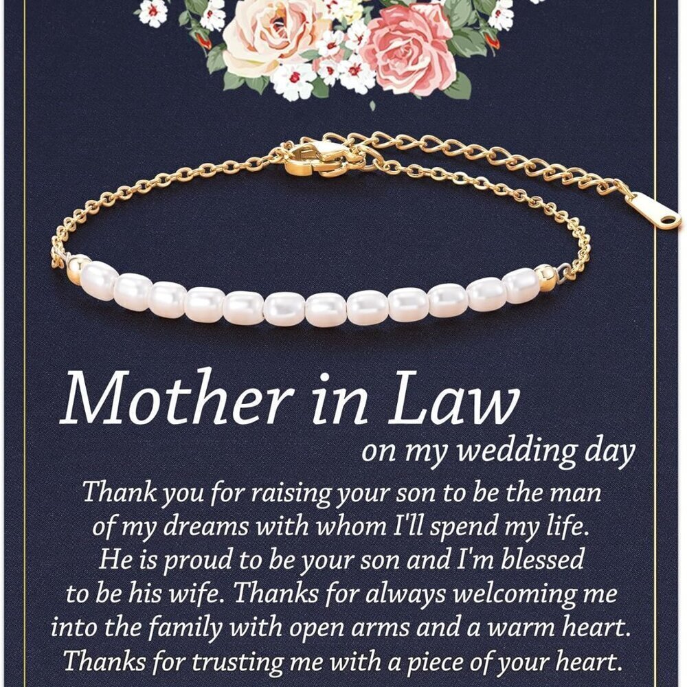 Artificial Pearl Bracelet Women Gift Stainless Steel 6.5+2 inch Mother in Law